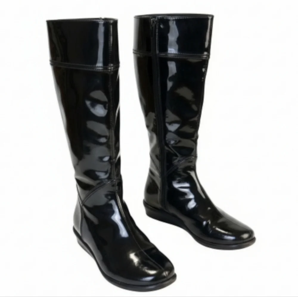 Cole Haan Air Lizzie Black Patent Leather Waterproof Equestrian Boots Size 8AA
